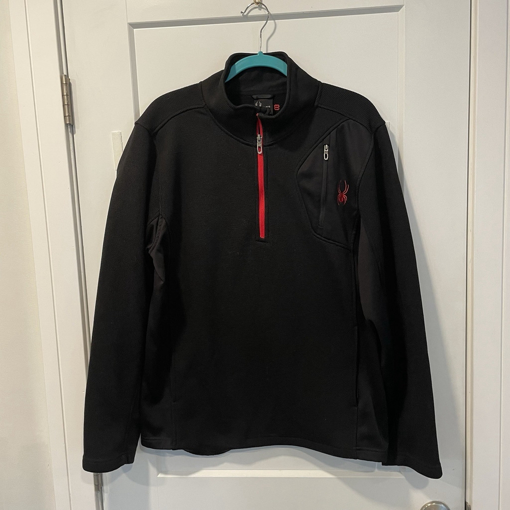 Spyder 1/4 Zip Sweater Mens Large Black Red Sweatshirt Jacket Outdoor Adult READ